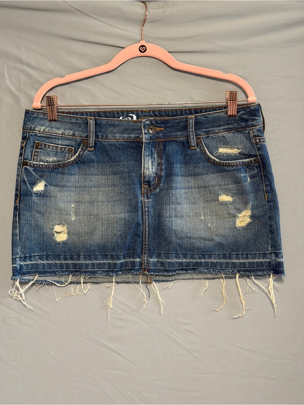 Bullhead Denim Co Womens Distressed Jean Skirt Size 11 Frayed Hem Boho Grunge